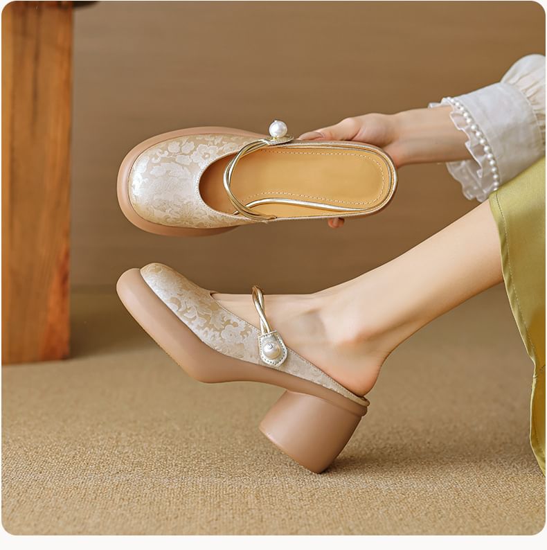 Floral Mules Chunky Platform Mary Jane Heel