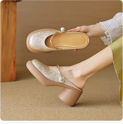 Floral Mules Chunky Platform Mary Jane Heel