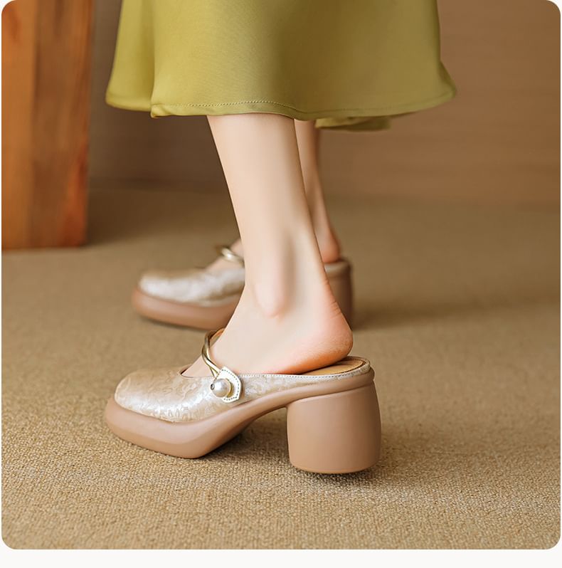 Floral Mules Chunky Platform Mary Jane Heel