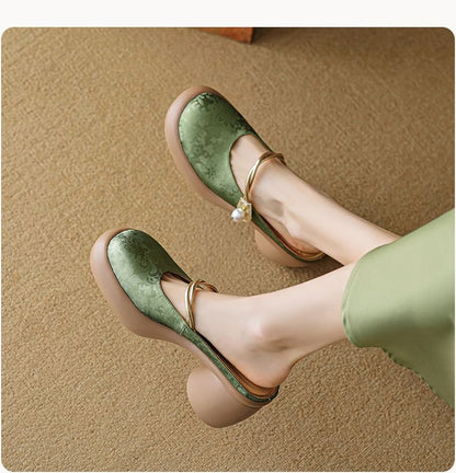 Floral Mules Chunky Platform Mary Jane Heel