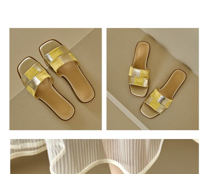 Checkerboard Flat Slide Sandals