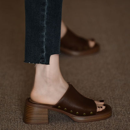 Studded Heel Slide Sandals Chunky