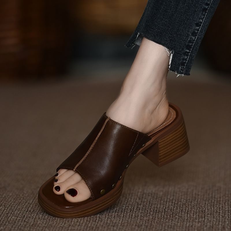 Studded Heel Slide Sandals Chunky