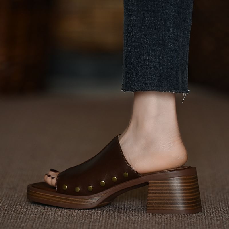 Studded Heel Slide Sandals Chunky