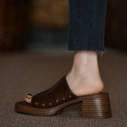 Studded Heel Slide Sandals Chunky