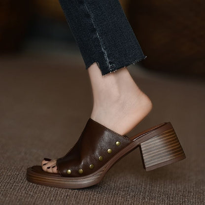 Studded Heel Slide Sandals Chunky