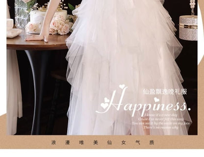 Strapless Asymmetrical A-Line Gown Fluffy Evening Mesh