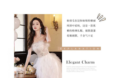 Strapless Asymmetrical A-Line Gown Fluffy Evening Mesh