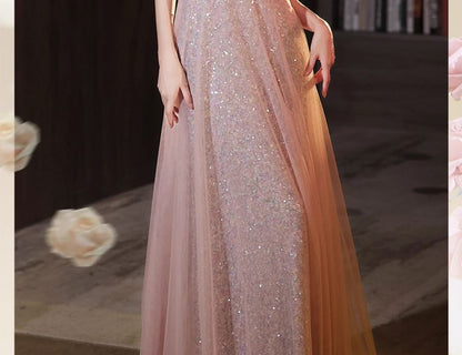 Evening A-Line Gown Strap Wide Glitter Floral