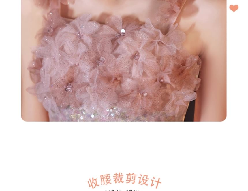 Evening A-Line Gown Strap Wide Glitter Floral