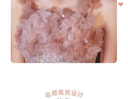 Evening A-Line Gown Strap Wide Glitter Floral