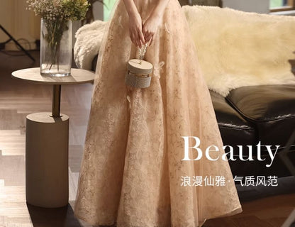 A-Line Gown Evening Wide Strap Floral