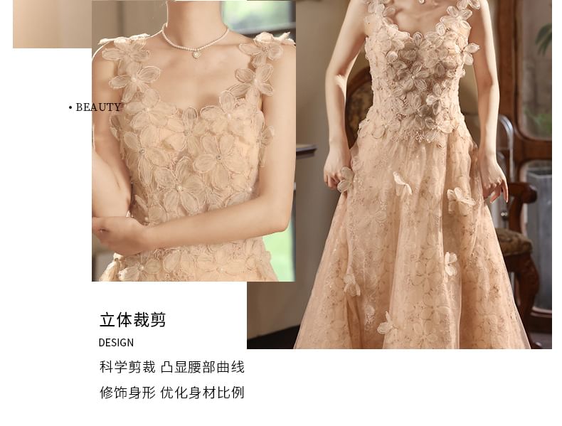 A-Line Gown Evening Wide Strap Floral