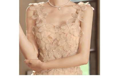 A-Line Gown Evening Wide Strap Floral