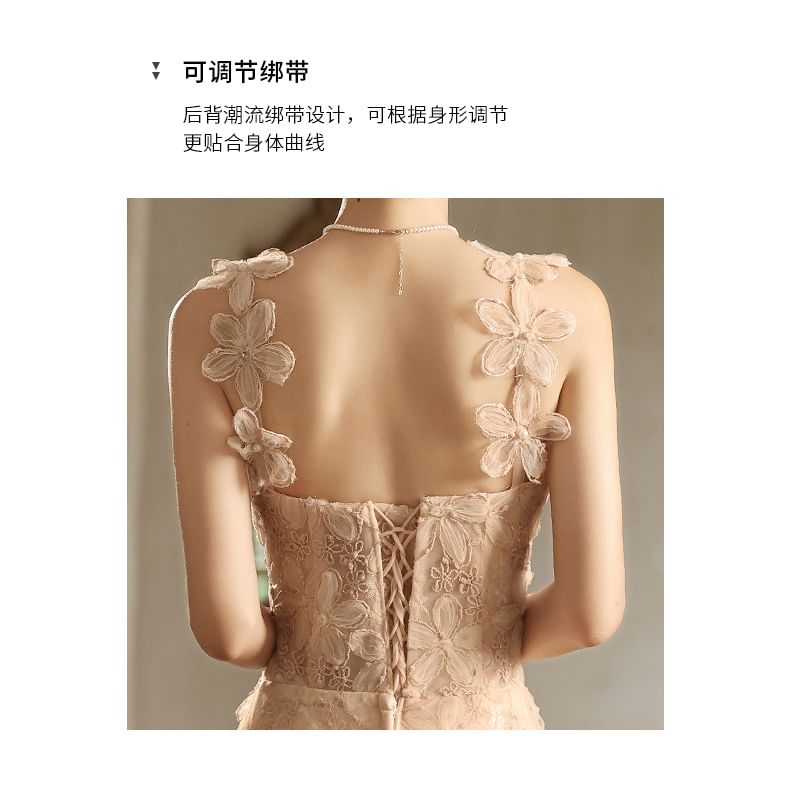 A-Line Gown Evening Wide Strap Floral