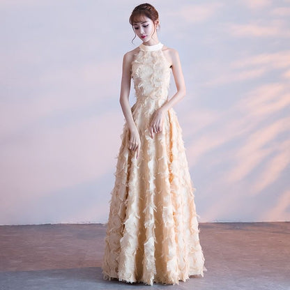 Evening Gown A-Line Halter-Neck Feather