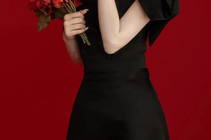 Bow A-Line Evening Gown Puff-Sleeve Off-Shoulder