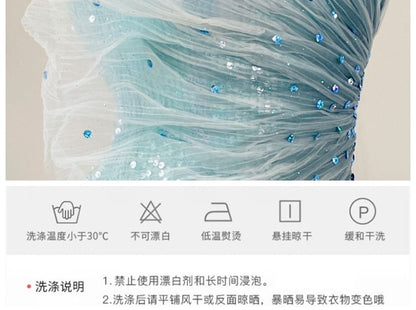 Shoulder One Evening Mermaid Gown Sequined Ombre