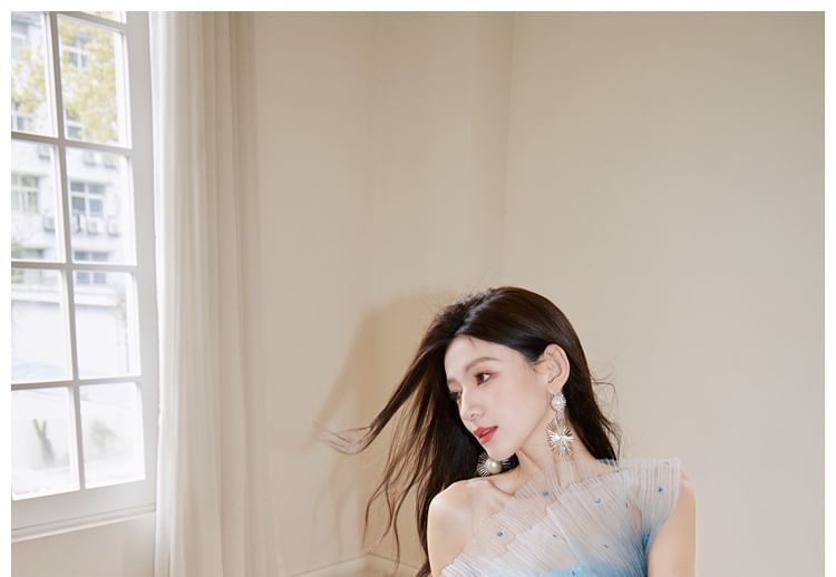 Shoulder One Evening Mermaid Gown Sequined Ombre