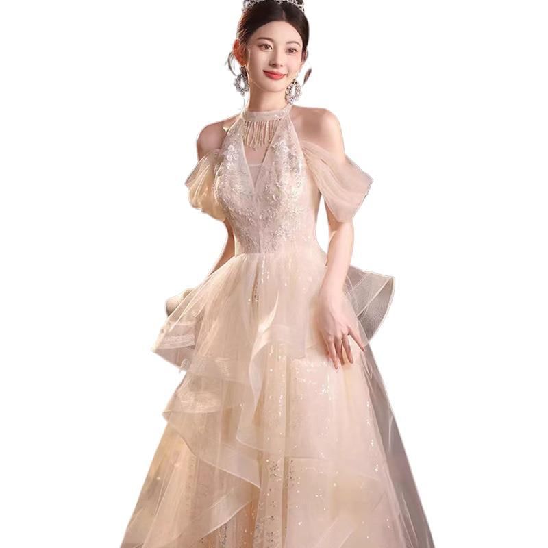 Sequined Ruffled Cold-Shoulder Gown Evening A-Line