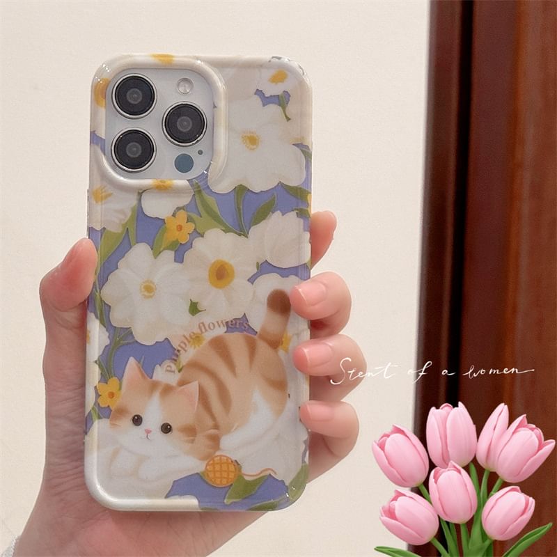 Phone Floral Case Cat