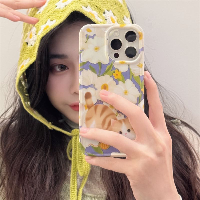 Phone Floral Case Cat