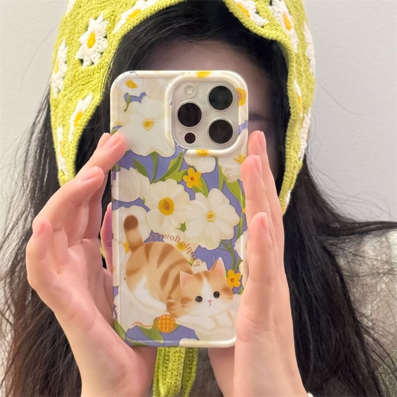 Phone Floral Case Cat