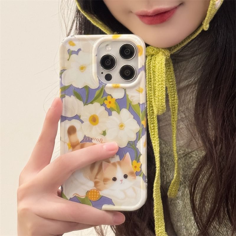 Phone Floral Case Cat