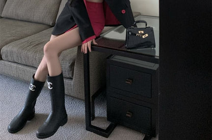 Two Blazer Designs) / Mini (Various Notch High Skirt Waist Pencil Two-Piece Tone Plain Mock Lapel