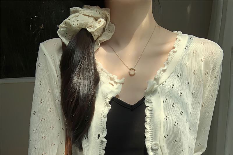 Knit Pointelle Cardigan Edge Plain Lettuce