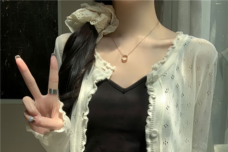 Knit Pointelle Cardigan Edge Plain Lettuce