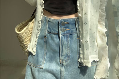 Knit Pointelle Cardigan Edge Plain Lettuce