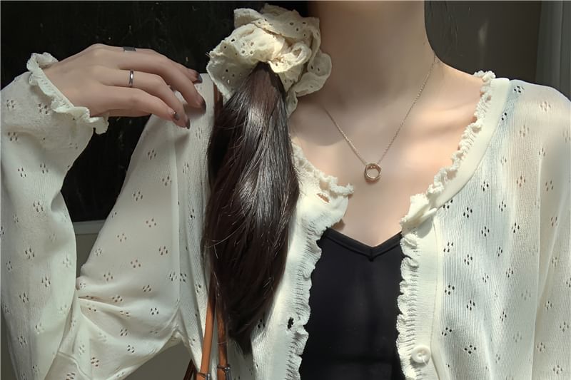 Knit Pointelle Cardigan Edge Plain Lettuce