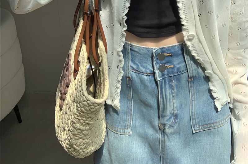 Knit Pointelle Cardigan Edge Plain Lettuce