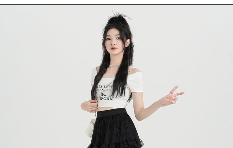 Skirt High Waist Lace Midi A-Line Plain Tiered