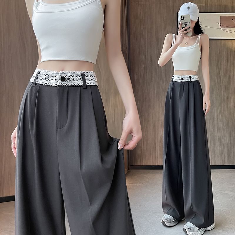 Rise Wide High Lace Slacks Panel Leg