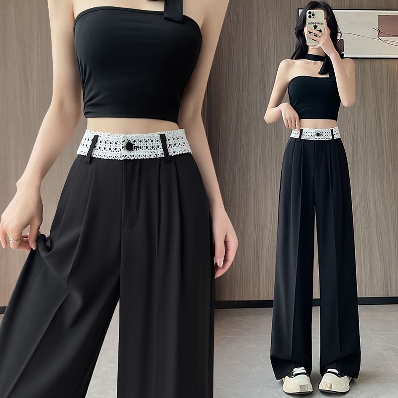 Rise Wide High Lace Slacks Panel Leg