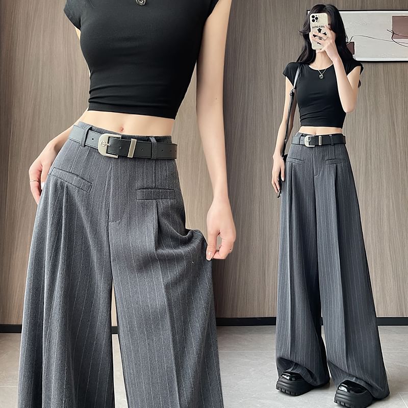 High Pants Rise Dress Wide Leg Pinstriped