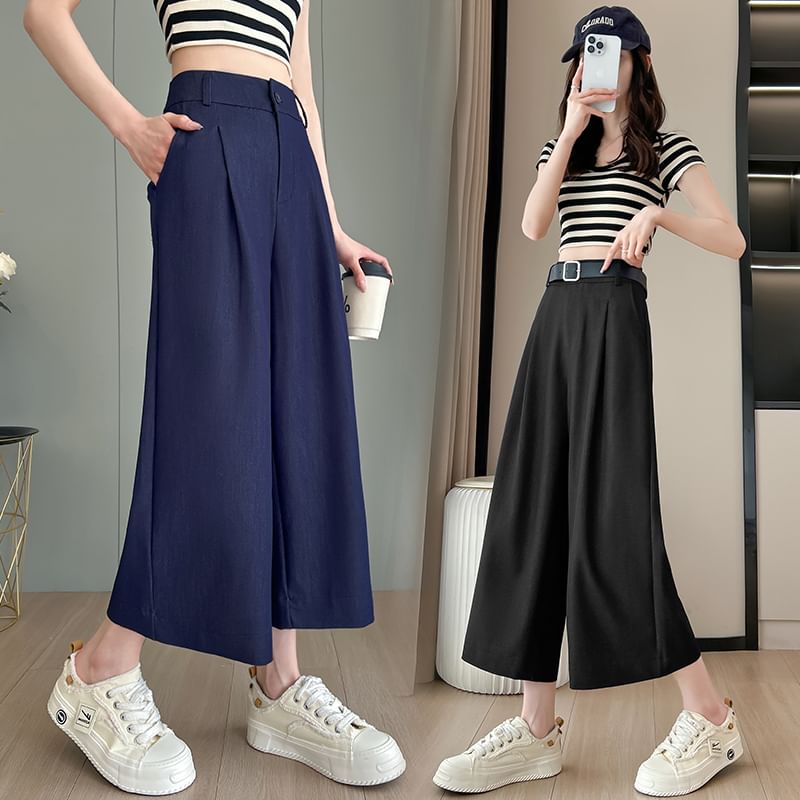 Waist Pants Dress Capri High Leg Wide Plain