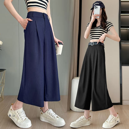 Waist Pants Dress Capri High Leg Wide Plain