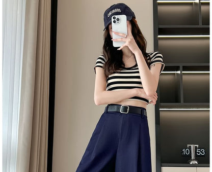 Waist Pants Dress Capri High Leg Wide Plain