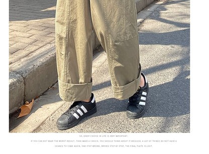 Pants Leg Plain Waist Cropped Wide Elastic