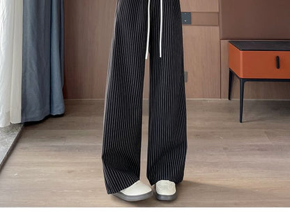 Waist Pinstriped Leg Pants Wide Drawstring Designs) (Various