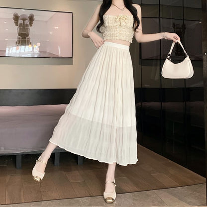 A-Line Waist Skirt Plain High Midi