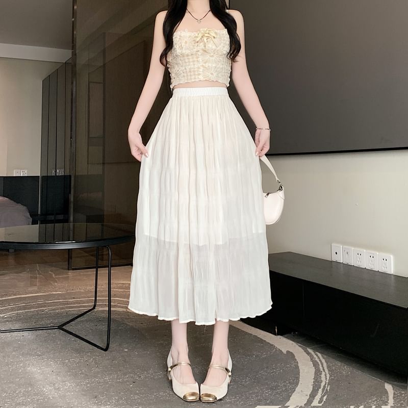 A-Line Waist Skirt Plain High Midi