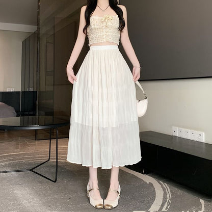 A-Line Waist Skirt Plain High Midi