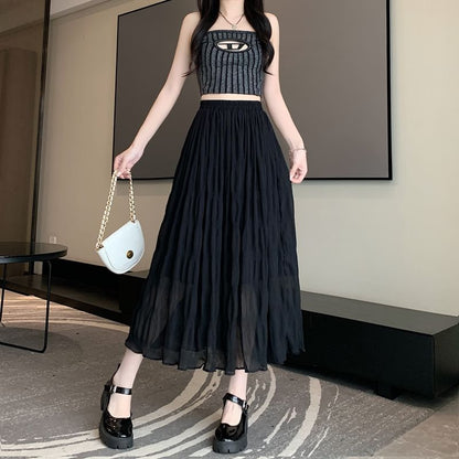 A-Line Waist Skirt Plain High Midi