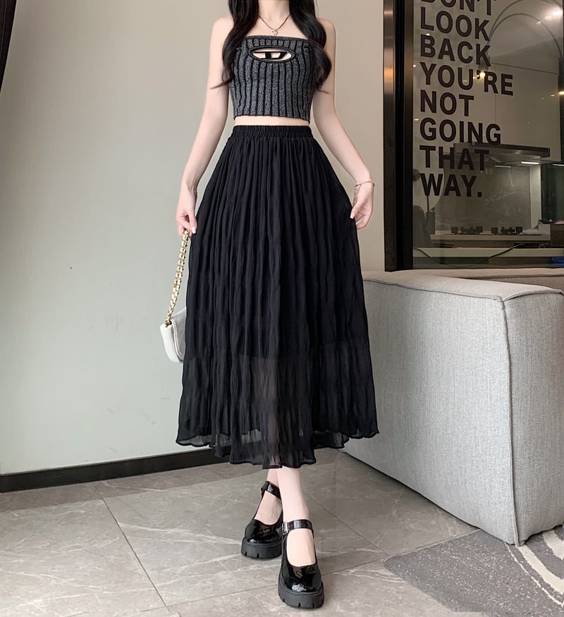 A-Line Waist Skirt Plain High Midi