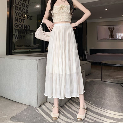 A-Line Waist Skirt Plain High Midi