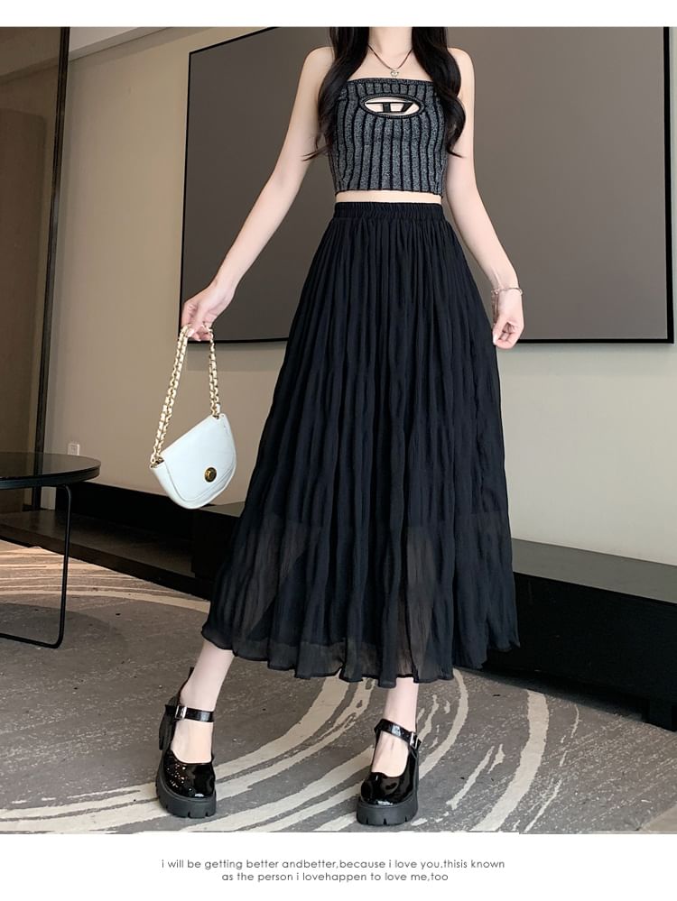 A-Line Waist Skirt Plain High Midi